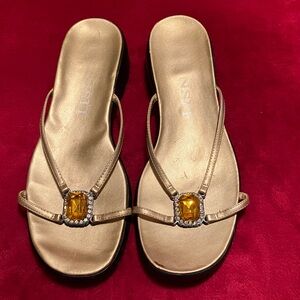 New York Transit Gold Jeweled Toe-Post Sandals